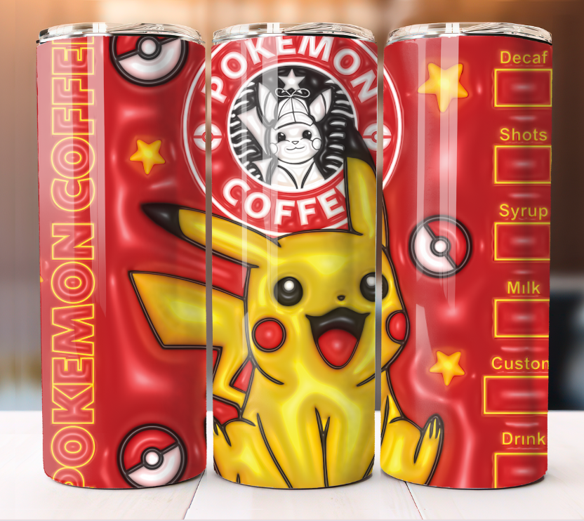Pokemon Inflated  Coffee Tumbler 20 oz Skinny Cup Mug Stainless Steel