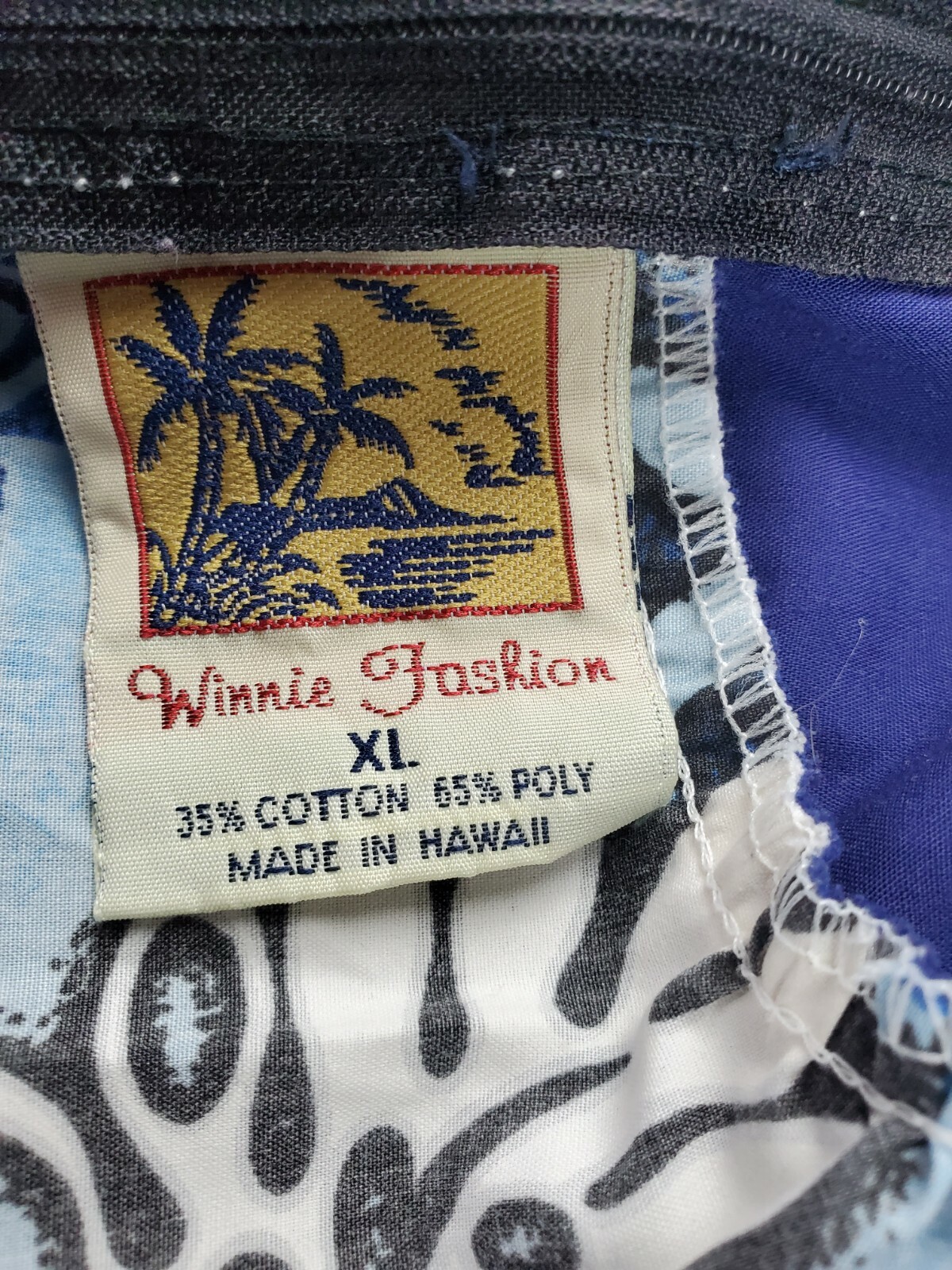 Vtg Winnie Fashion Blue Hawaiian Hibiscus Dress MuuMuu Kimono Womens XL image 4