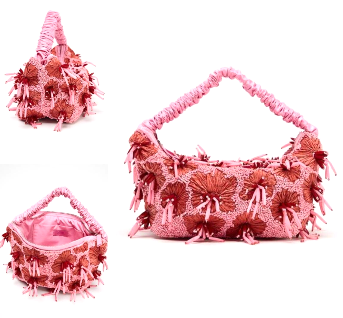 ZARA【NEW】 BUCKET BAG WITH BEADING Zara Beaded Mini Bucket Bag Pink 6584/510/604 Gathered