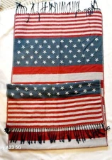 American Flag Patterned Acrylic Scarf With Tassels Classic 72in x 37in Outdoor
