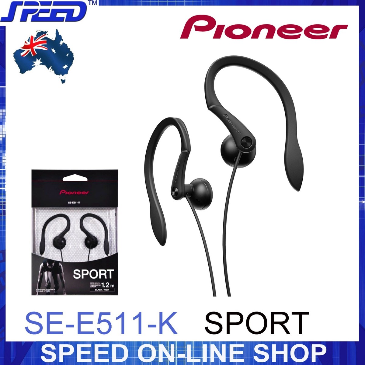 Pioneer SE-E511-K Open-Air Dynamic Sport Earphones In-Ear/Hook BLACK  GENUINE