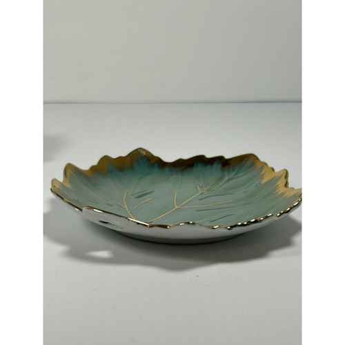 MCM Lusterware Green Gold Maple Leaf Butter Pat Olive Oil Plate DBK Japan - Picture 10 of 10