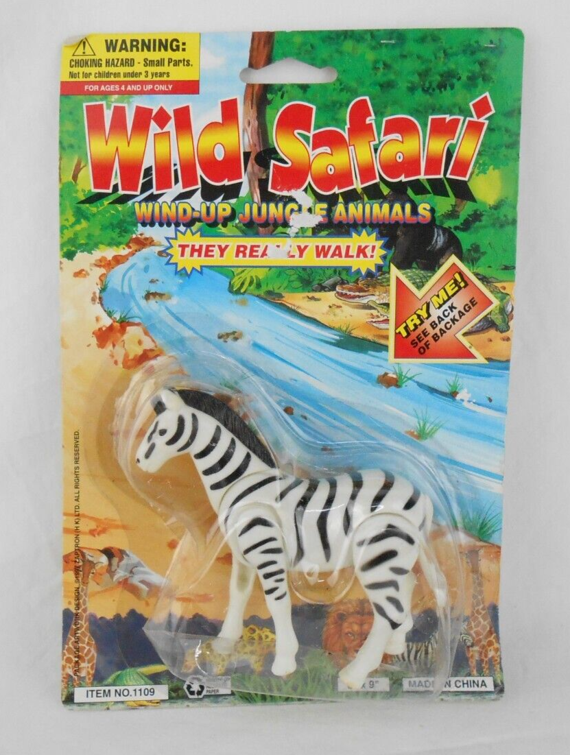 Wild Safari Wind Up Jungle Animals Zebra 1997 New in Package Toy