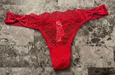 NWT VICTORIA'S SECRET DREAM ANGELS M RED LACE SATIN BOW MESH BACK THONG PANTIES