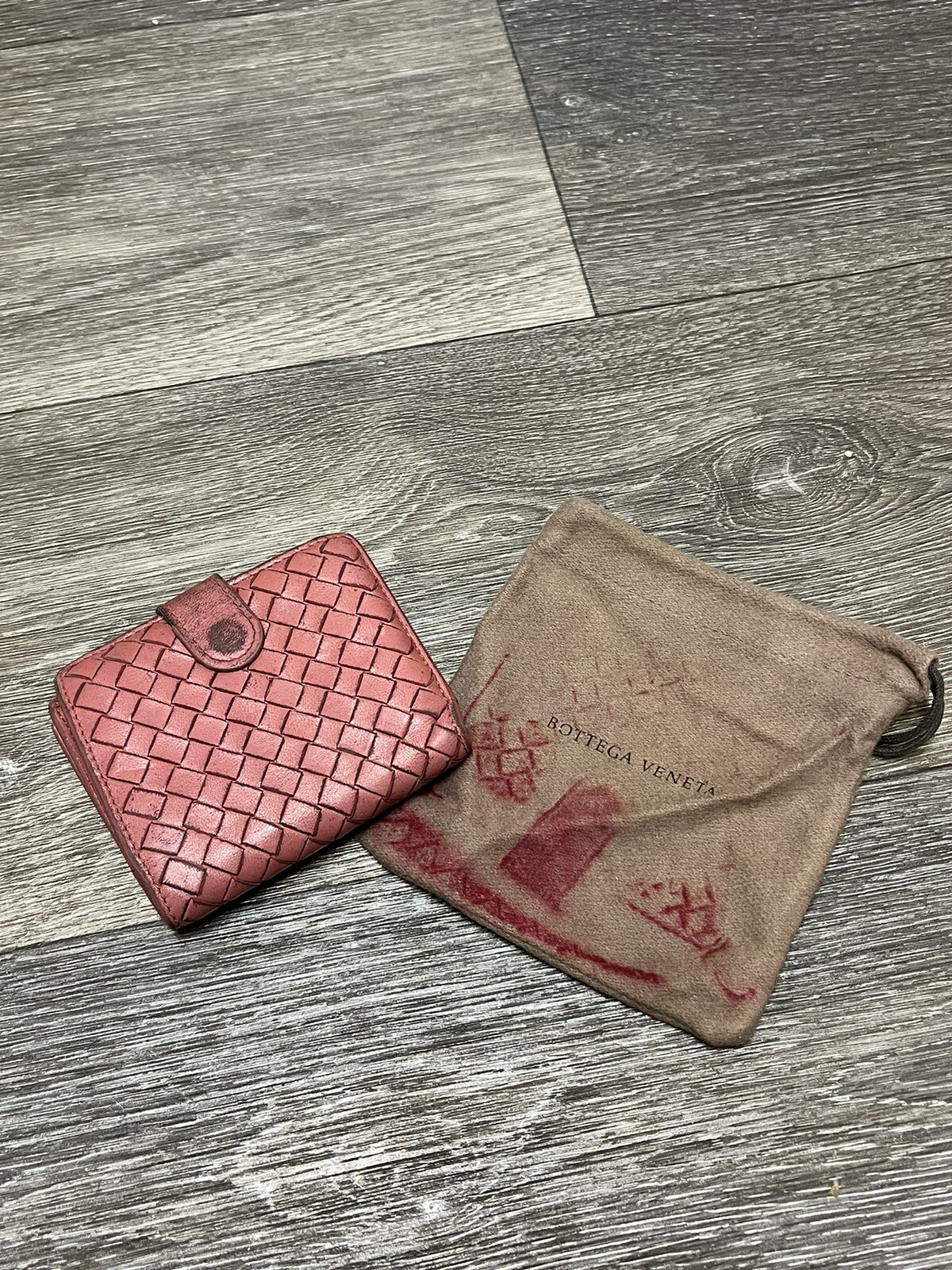 Bottega Veneta Pink Intercciato Leather French Flip Wallet