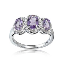 Sterling Silver 1.70ct Amethyst White Topaz 3-Stone Ring