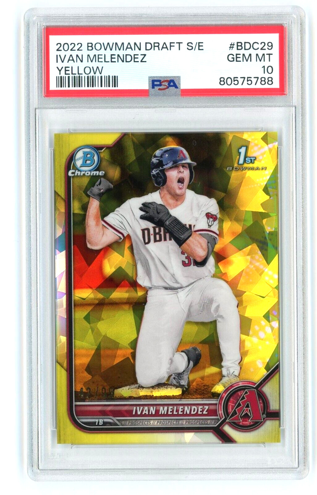 2022 Bowman Chrome Draft Sapphire Yellow /99 Ivan Melendez #BDC-29 PSA 10 GEM MT