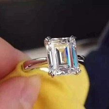 3CT Emerald-Cut Lab Created Solitaire Engagement Ring 14K White Gold Plated