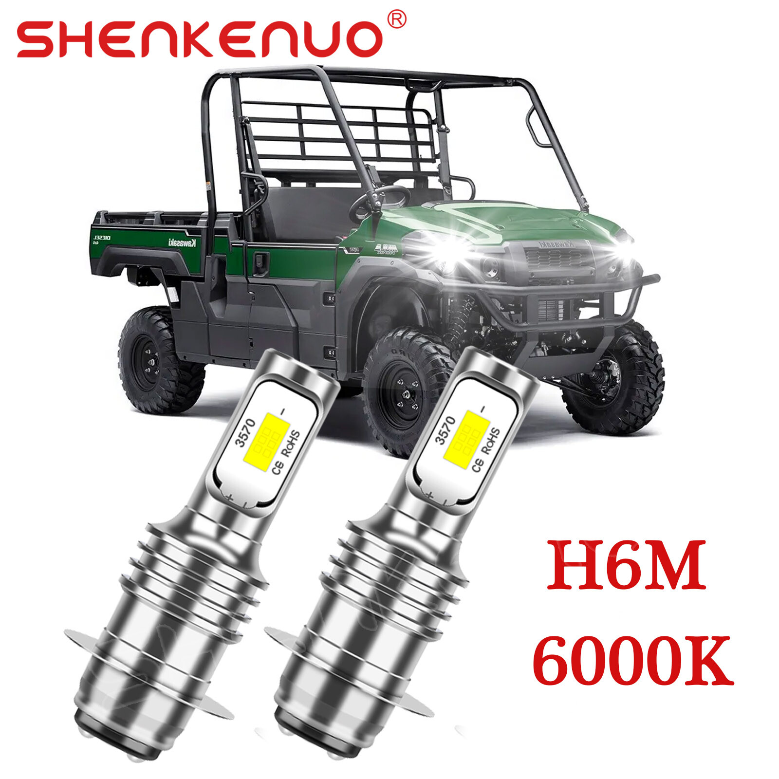 For Kawasaki Mule 600 610 3000 3010 2pcs H6M LED 12V White Headlights