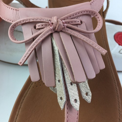 FitFlop Womens Size 9 Tia Pink & Silver Fringe Leather Ankle Strap Sandals - Picture 8 of 8