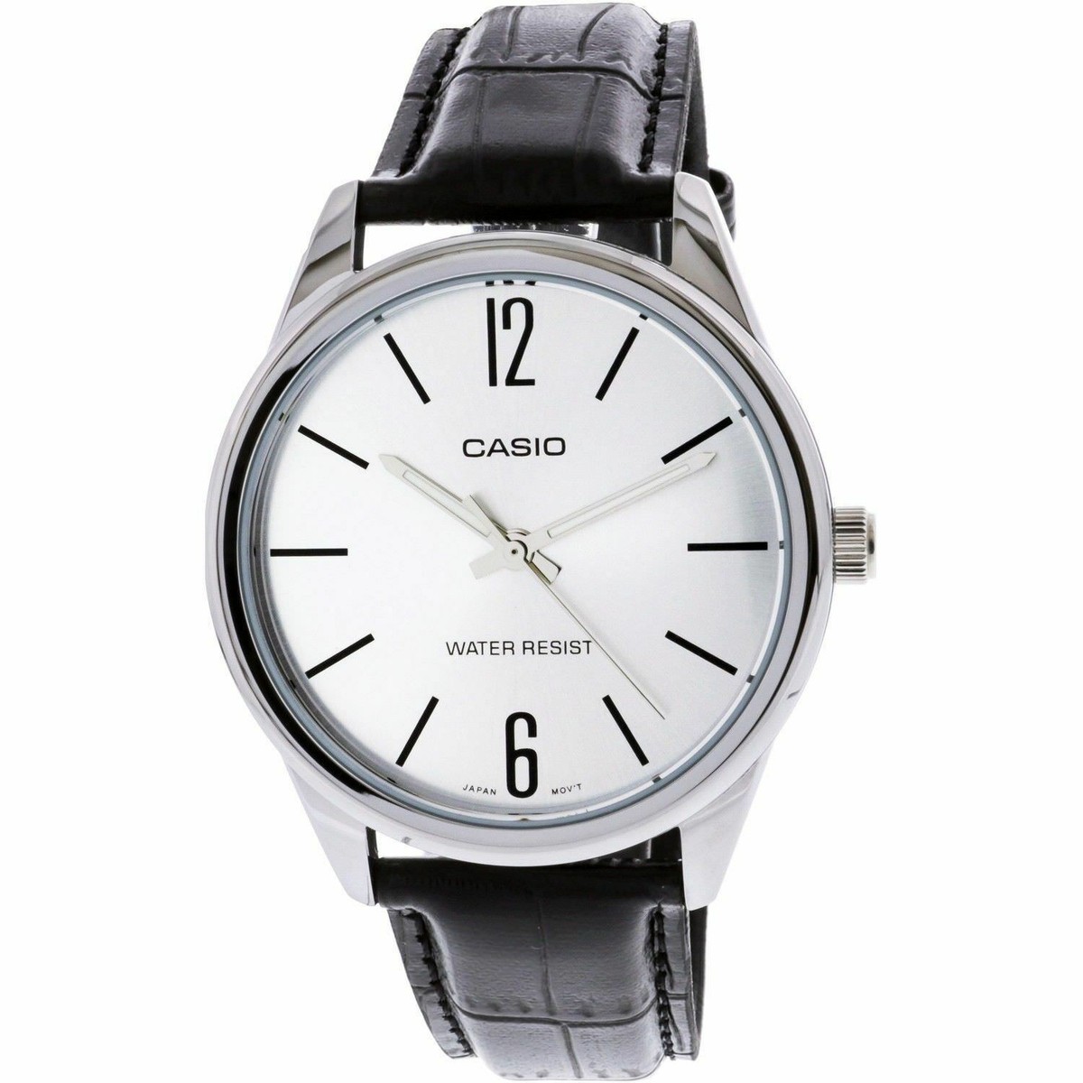CASIO 腕時計 Casio MTP-V005L-7B Mens Analog Silver Tone Watch Black Leather