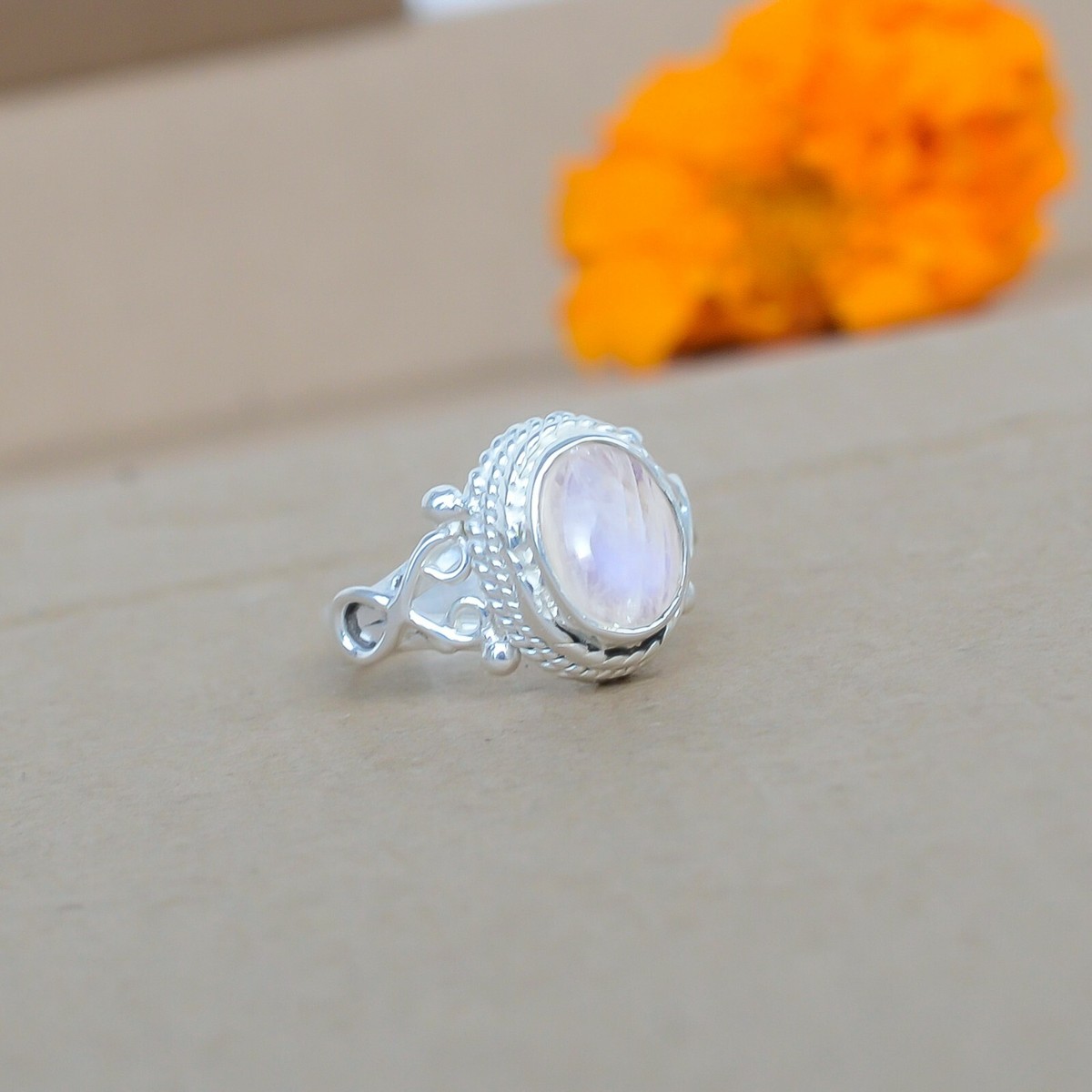 Blue Fire Moonstone 925 Sterling Silver Ring Gift For woman
