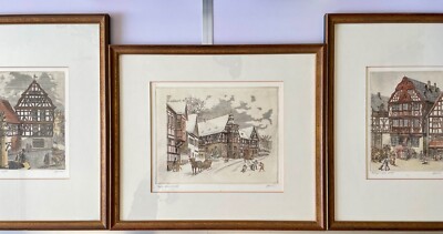 Etching three motifs from Idstein, the Peif, the Killinger house and house potter