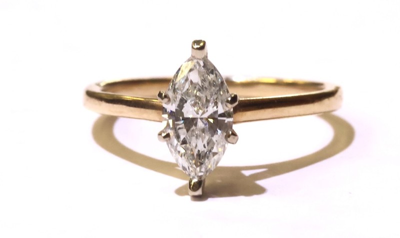 IGI 14k yellow gold 1ct SI2 E Marquise diamond solitaire engagement ring 7.5