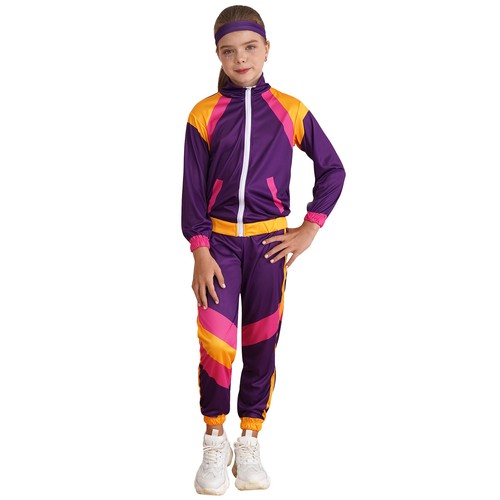 Kids Unisex Sports Suit Full Zip Jacket Tops Pants Headband Sets Tracksuit - Picture 19 of 42