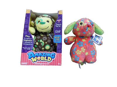 Lot Ganz Amazing World Monkey Moxi & Pink Flower Puppy Dog Plush 6  sealed codes