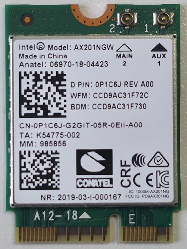 Intel AX201NGW Dual-Band WiFi 6 + Bluetooth Adapter Laptop WLAN Karte