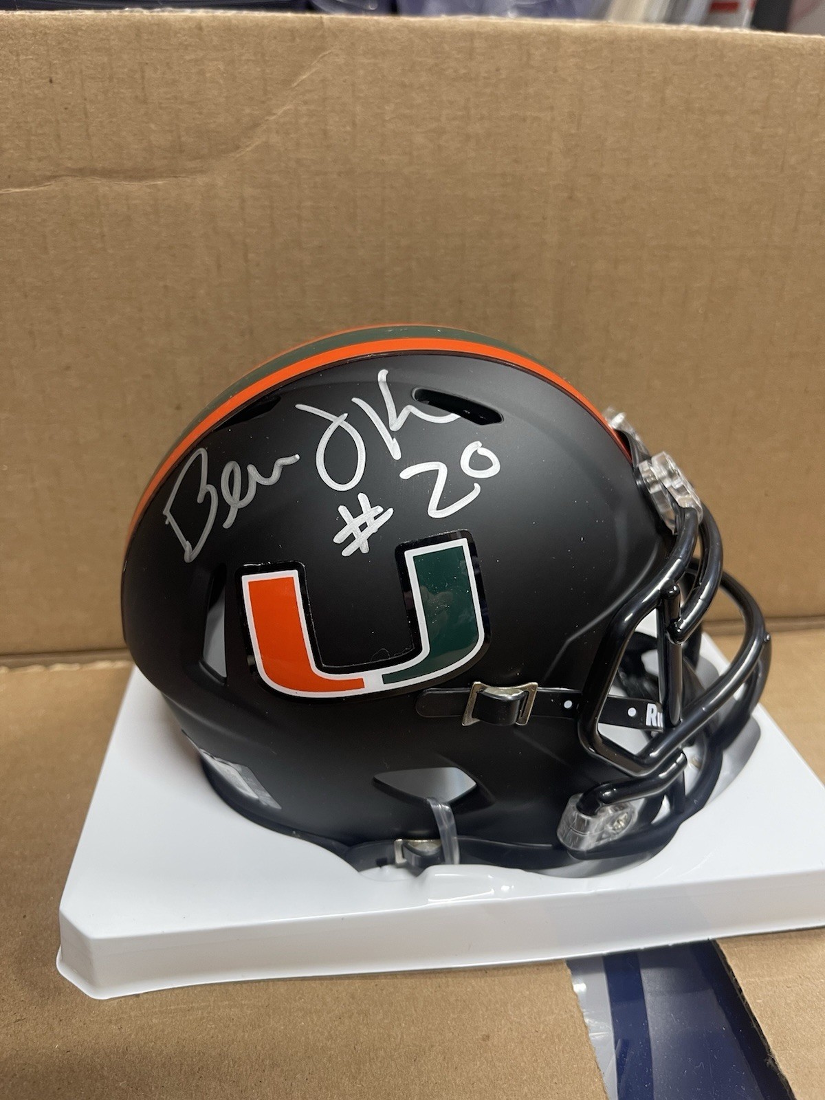 Bernie Kosar Autographed Signed Miami Hurricanes #20 Black Speed MINI HELMET Beckett Coa 