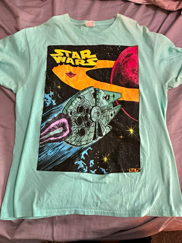 Star Wars Millennium Falcon Graphic Animation Theme T-Shirt Blue Size L