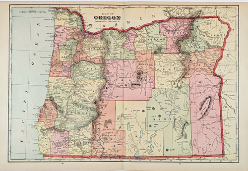 1908 OREGON State Map ORIGINAL (19x13) County Townships Railroads LARGE ...