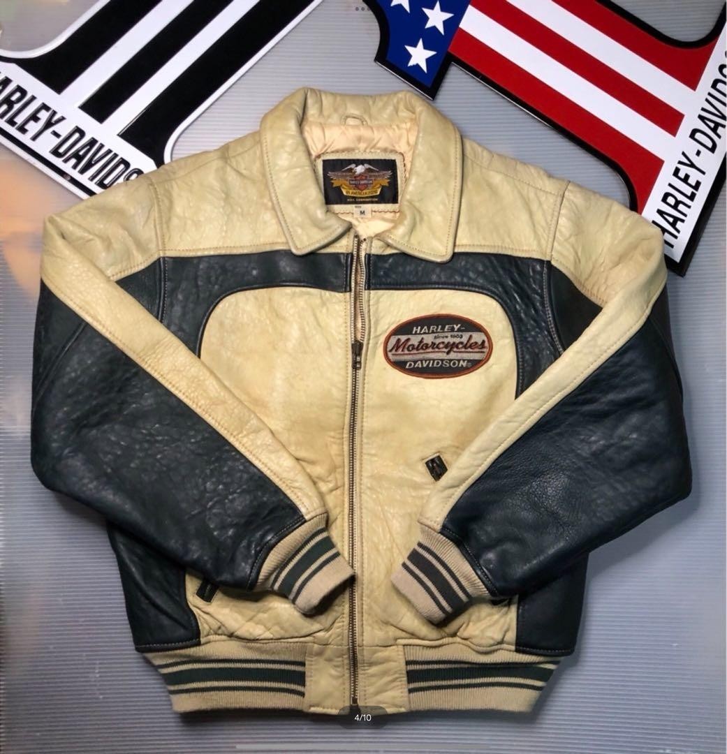 [Rare] Harley-Davidson Riders Leather Jacket Size:M Dark blue/ Ivory LTD From JP image 4