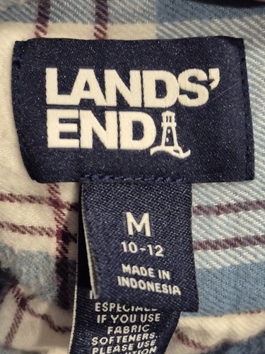 Land's End Women's M Flannel Ruffles Blue White Wine Plaid Button Up Longsleeve - Picture 3 of 9