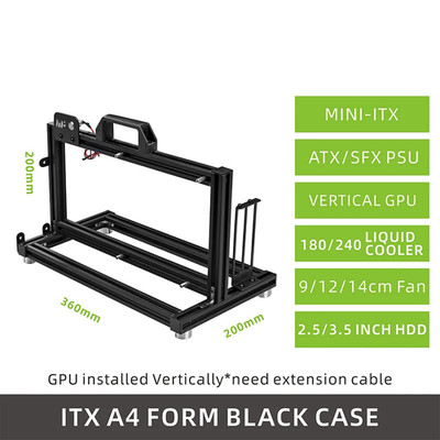 ITX A4 Aluminium Open Frame Case, Vertical GPU, 240Mm Kühler, Mini-Itx kompatibel