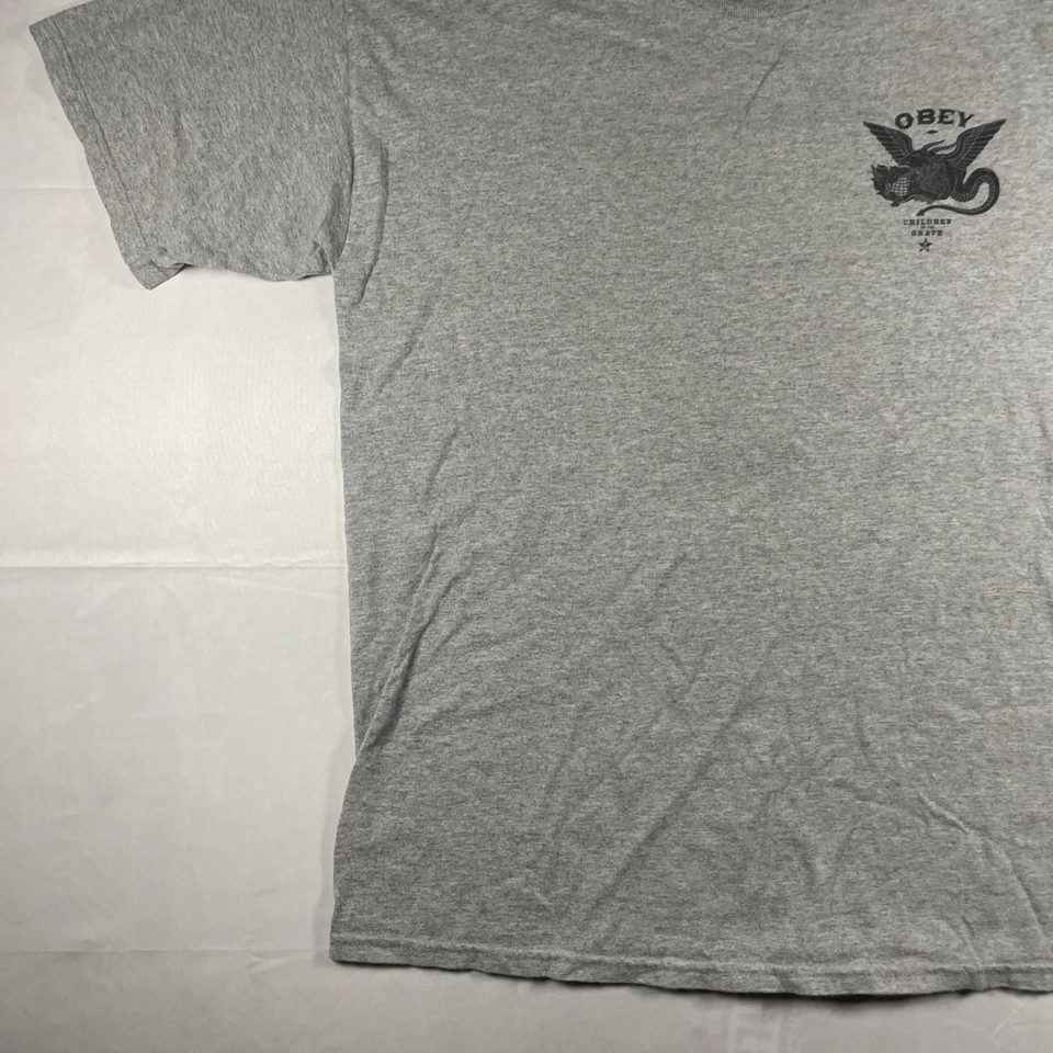 Obey T-Shirt Men's Large Gray Short Sleeve Logo Child Of The Grave Classic Fit - Image 4 of 4