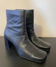 Vtg 90s Y2K Nine Co Boots Black Leather Chunky Block 3 Heel Square Toe 8.5M