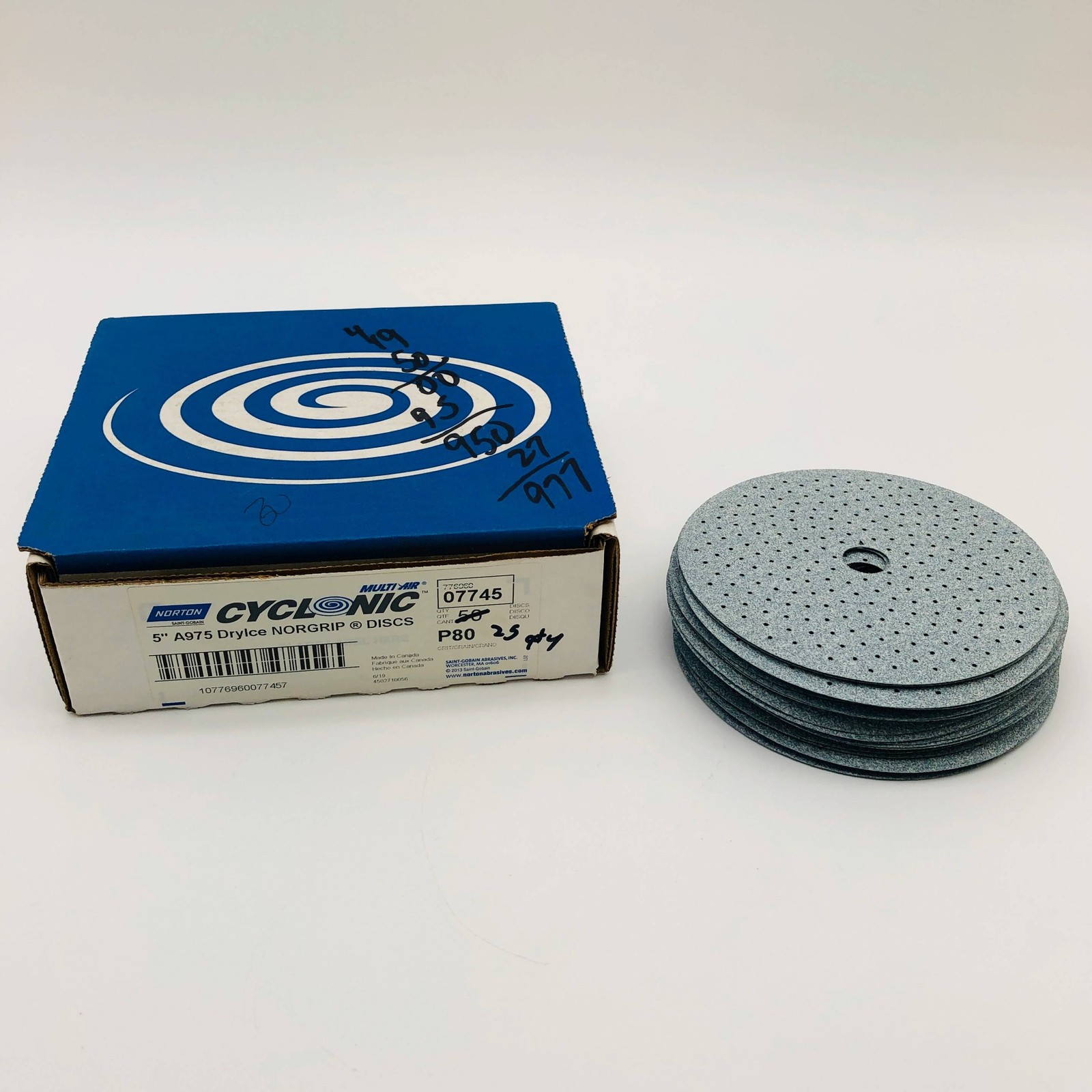 Norton 07745 Sanding Disc 5 x 11/16 P80-C A975 Multi-Air Cyclonic H and L 25pk