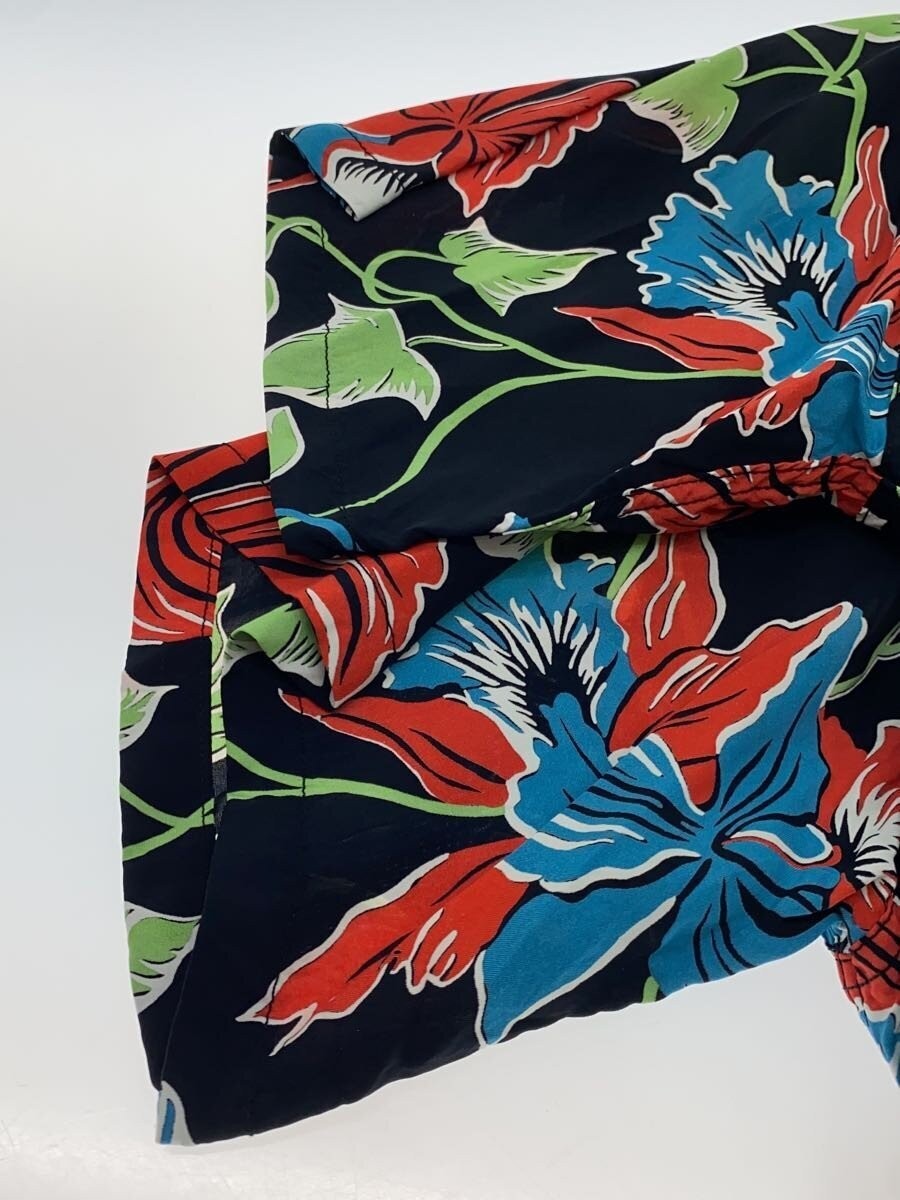 SUN SURF men's Aloha shirt size L rayon navy all-over print red hibiscus USED image 2
