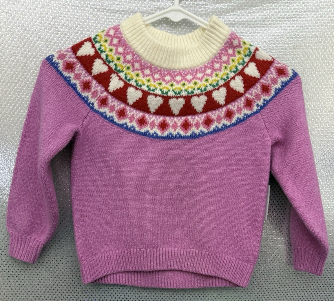 Old Navy Toddler Sweater Sz 4T Pink Heart Fair Isle Long Sleeve Knit NWT