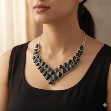 Natural Iron Tiger'S Eye Gemstone 925 Sterling Silver Necklace g078