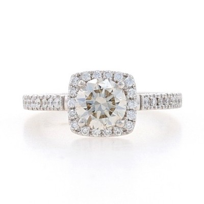 White Gold Lab-Created Diamond Halo Engagement Ring 14k Rnd 1.30ctw GIA Sz 3/4