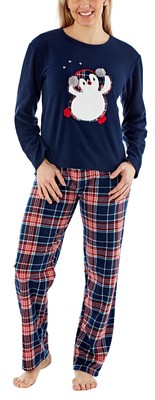 i-Smalls Ladies Cozy Festive Check Animal Pyjama Set with Eye Mask (Navy) 8-10