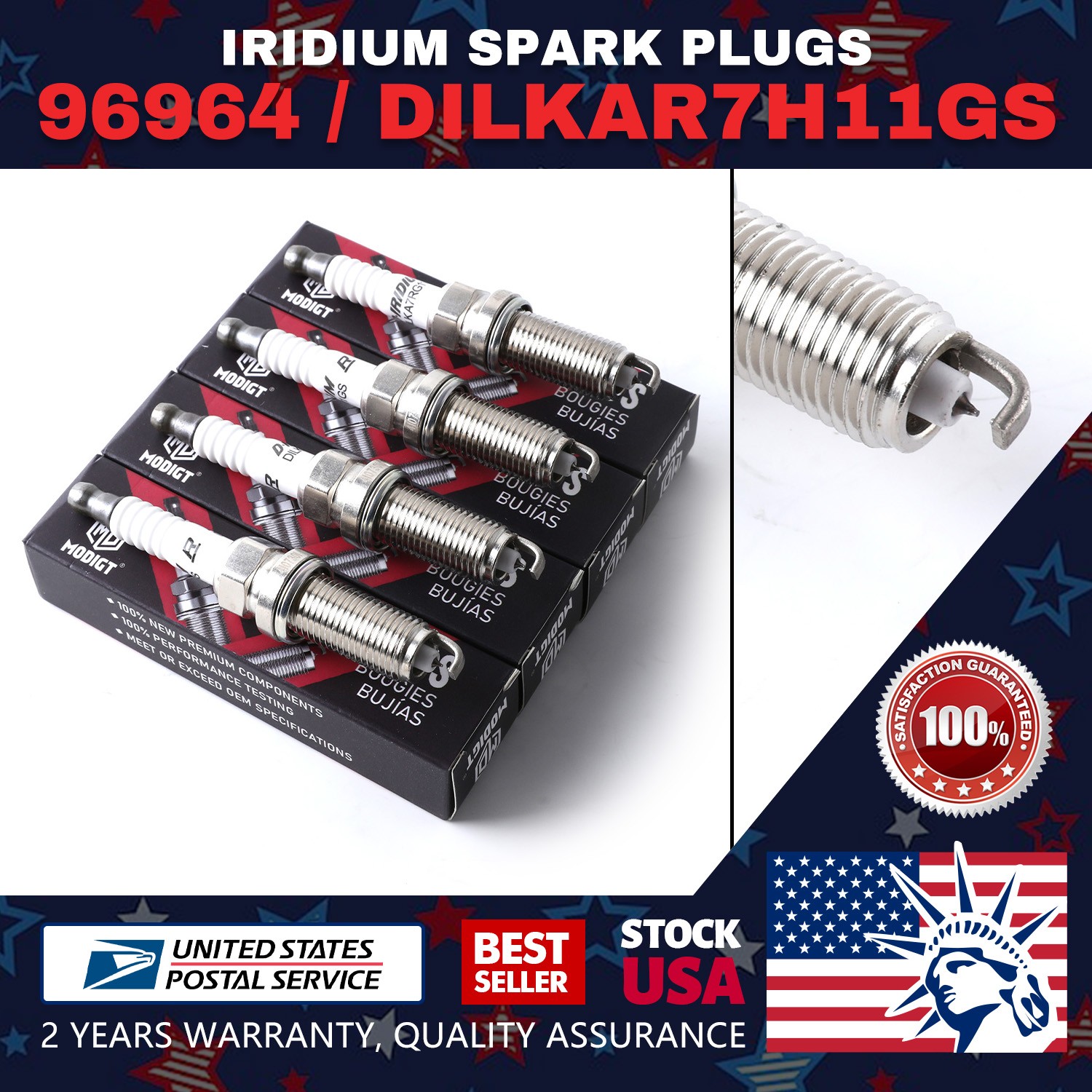 MODIGT 96964 4pcs Spark Plugs DILKAR7H11GS LASER IRIDIUM Genuine Replace FOR NGK