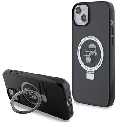 Karl Lagerfeld iPhone 15 Ring Stand Karl and Choupette MagSafe PC/TPU Case - Cle