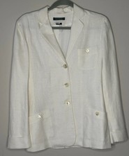 Ralph Lauren Linen Blazer Jacket Off White Ivory Cream 3-Button Womens 6