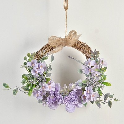 Valentine Decorative Door Hanging Wreath Purple Silk Flower Rattan Pendant