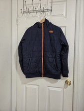 The North Face Boys Navy Quilted Hooded Jacket with Orange Trim