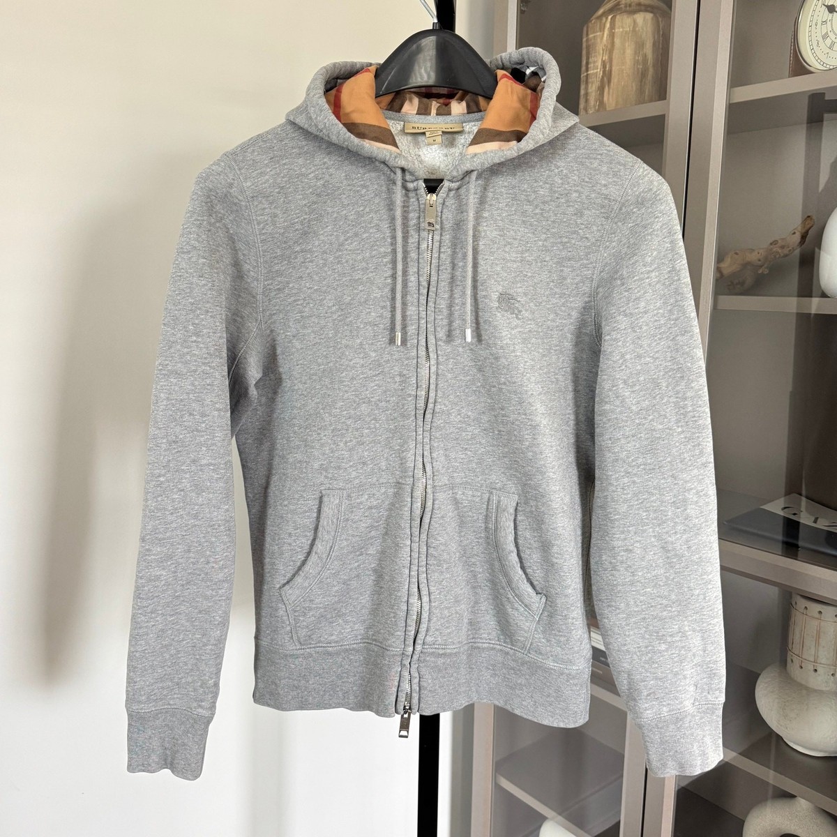 Burberry Nova Check Lined Grey Zip-Up Hoodie Medium Full Zip