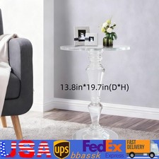 Clear Acrylic Side Table Round Ende Table Drink Table for Small Space 13.8"x19”
