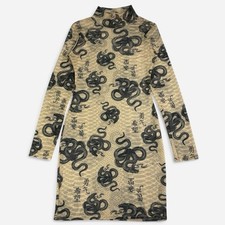 Women’s Mesh Overlay Midi Dress Size 6 Chinese Snake Design Festival Party - PLT