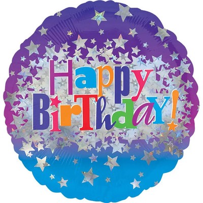 Standard Happy Birthday Bright Stars Folienballon rund, S55, verpackt, 43 cm