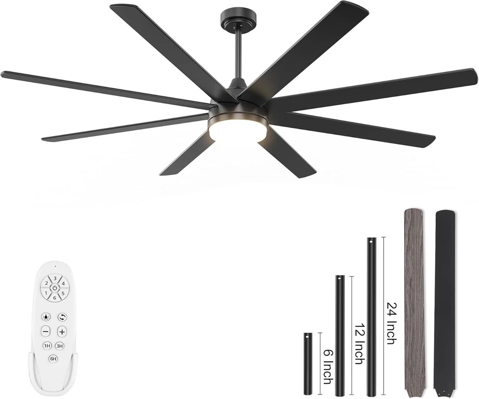 Adjustable Brightness Ceiling Fan - 72 Inch Black LED Light with Remote Control - Image 3 of 4