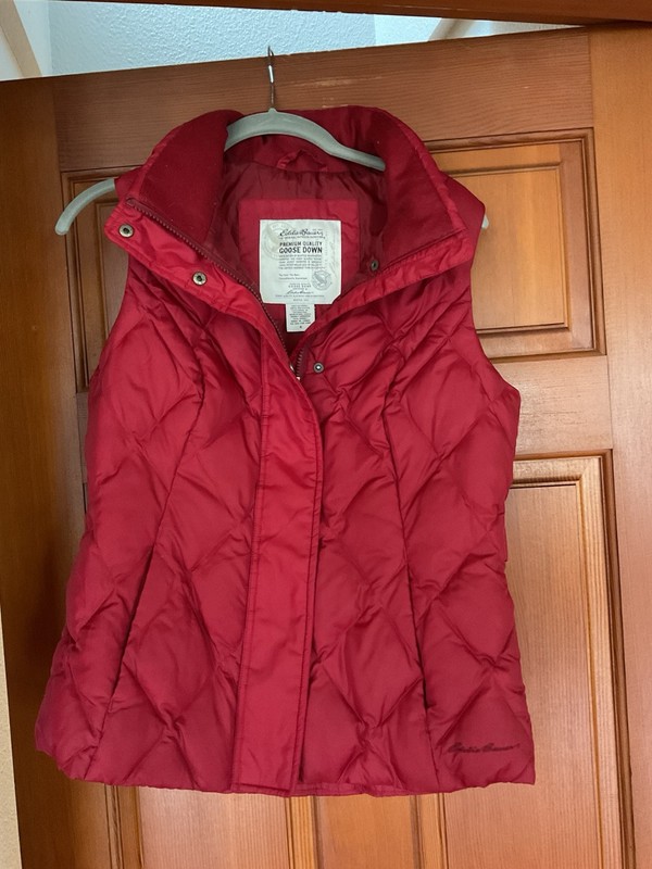 Eddie Bauer Vest Womens Small Red Premium Goose Down Puffer Full Zip Outdoor