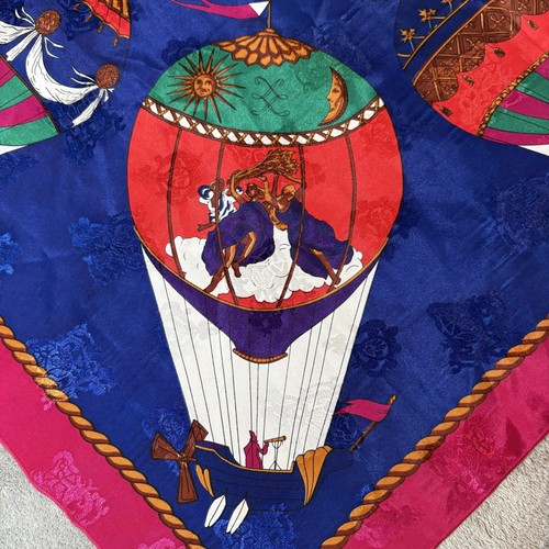 Sciarpa seta mongolfiera Hermes vintage donna grande blu festival cherubino anni 90 - Foto 3 di 11