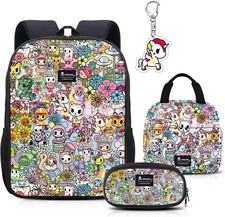 Tokidoki 4-in-1 Backpack Set with Lunch Bag, Pencil Case  Keychain Unicorno