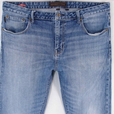 Herrens SuperDry SLIM Gerades Bein Elasthan Blau Jeans W36 L34