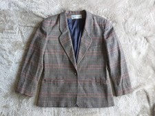 Vtg 80s Evan Picone Womens US Union Made Glen Plaid Structured Wool Blazer 14